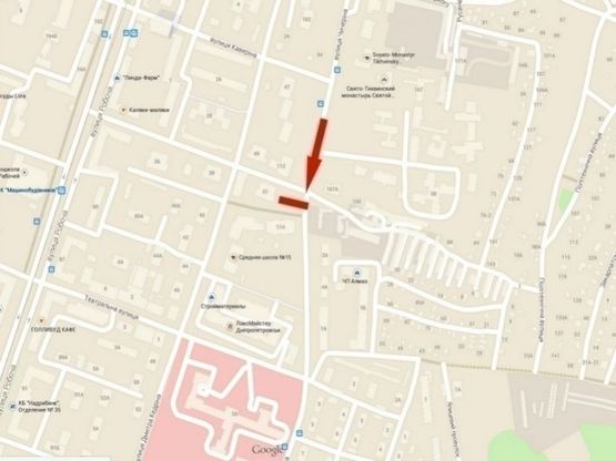 Схема рекламной плоскости по адресу вул. Надії Алексєєнко, 114 - кафе "Бакинський дворик" /ул. Чичерина, 114 - кафе "Бакинский дворик" , рядом ул.Рабочая, рынок Каверинский, супермаркет