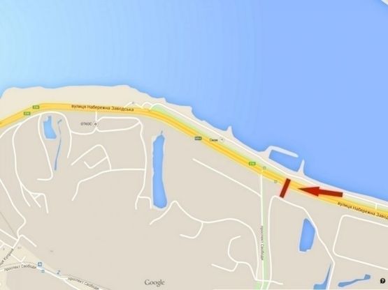 Схема рекламної площини за адресою вул. Наб. Заводська, завод " ЕВРАЗ", з центру/ул. Наб. Заводская, завод ЕВРАЗ, из центра, поток движения от Амурского к Кайдакскому мосту