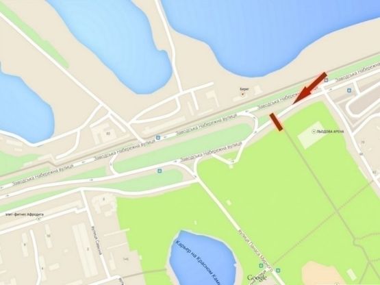 Схема рекламной плоскости по адресу вул. Наб. Заводська - "Льодова арена", з центру/ул. Наб. Заводская - Ледовая арена, из центра