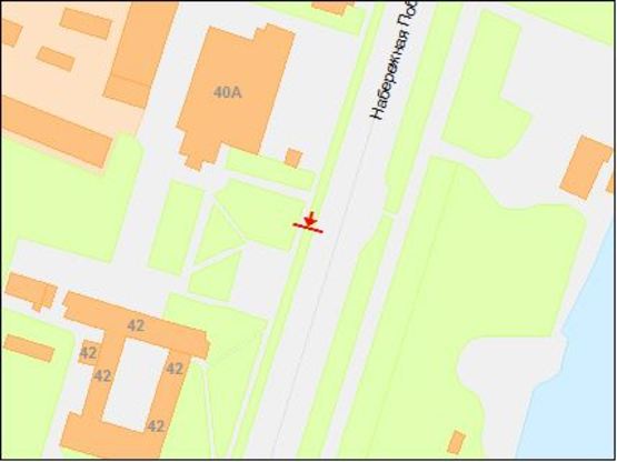 Схема рекламной плоскости по адресу вул.Наб.Перемоги, 40/ул.Наб.Победы, 40 светофор, большой трафик движения, направление в центр города