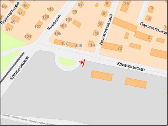 Схема рекламної площини за адресою вул.Криворожська, 107/ул.Криворожская, 109, поток движения к ул.Рабочая