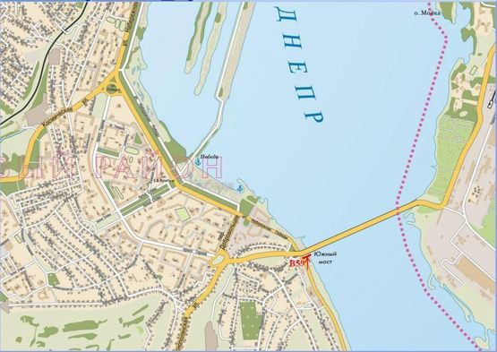 Схема рекламной плоскости по адресу вул.Наб.Перемоги (р-н Південного моста)/ул.Наб.Победы (р-н Южного моста), Южный мост, поток движения в центр города, трансопртная развязка