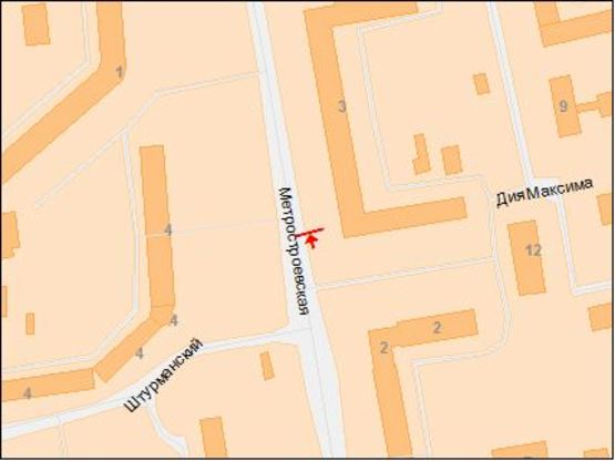 Схема рекламной плоскости по адресу ул.Метробудівська, 2/ул.Метростроевская, 2 пляж на Парусе, стоянка маршрутных такси, супермаркет АТБ, супермаркет Сильпо, Приватбанк, Автобанька, АЗС