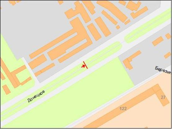 Схема рекламной плоскости по адресу Донецьке шосе - вул.Березинська (перед поворотом на ТЦ "Караван")/Донецкое шоссе - ул.Березинская (перед поворотом на ТЦ"Караван") поток движения в центр, левая сторона