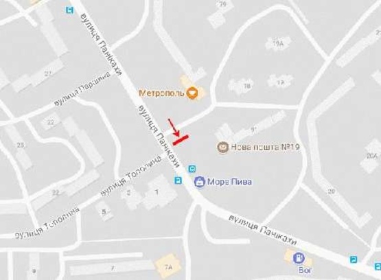 Схема рекламної площини за адресою вул.Панікахи, 91, з центру/ул. Паникахи, 91, из центра