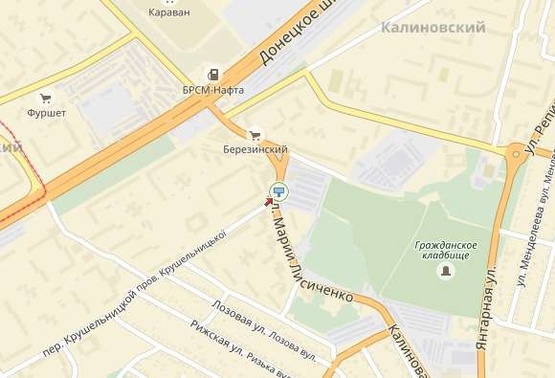 Схема рекламной плоскости по адресу вул. Марії Лисиченко, біля зупинки "Ринок Березинський", з центру/ул. Героев Гражданской войны, возле остановки "Рынок Березинский", из центра