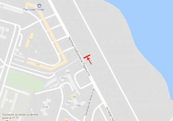 Схема рекламной плоскости по адресу вул. Набережна Перемоги, 120, кінотеатр "Салют", до центру/ул. Набережная Победы, 120, возле кинотетра "Салют", в центр