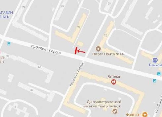 Схема рекламної площини за адресою пр. Героїв, 27, біля кафе "Фантазія", до центру/пр. Героев, 27, возле кафе "Фантазия", в центр