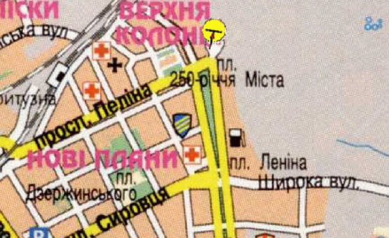 Схема рекламної площини за адресою пл. 250-річчя міста, біля Днепровського Металурнійного Комбінату, в центр /пл. 250-летия города, возле Днепровского Металургического Комбината, в центр