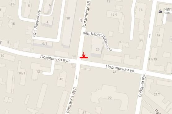 Схема рекламної площини за адресою Кам`янецька вул. (Кам'янецька вул.) - Подільська вул. Схема рекламної площини за адресою Кам`янецька вул. (Кам'янецька вул.) - Подільська вул.