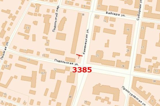 Схема рекламной плоскости по адресу Кам`янецька вул. (Кам'янецька вул.), 38 - Подільська вул. Схема рекламной плоскости по адресу Кам`янецька вул. (Кам'янецька вул.), 38 - Подільська вул.