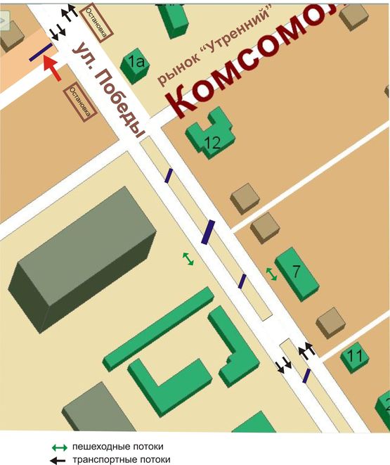Схема рекламної площини за адресою ул.Победы, остановка "рынок Утренний", №25-Б