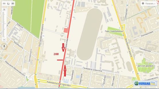 Схема рекламної площини за адресою ул. Краснова, 2а - ул. Генерала Швыгина (напротив)