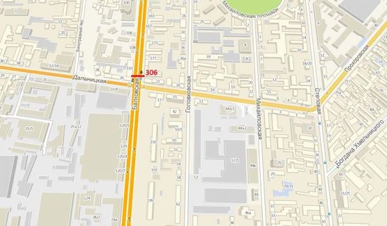 Схема рекламної площини за адресою ул. Балковская, 181 (на разд. полосе) - ул. Дальницкая (к ФОЗЗИ)