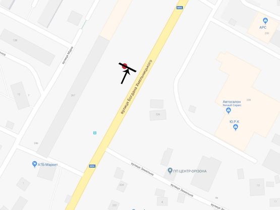 Схема рекламної площини за адресою вул.Б.Хмельницького, 267, навпроти автосалону Renault Схема рекламної площини за адресою вул.Б.Хмельницького, 267, навпроти автосалону Renault