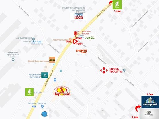Схема рекламної площини за адресою Галицька - Хіміків Схема рекламної площини за адресою Галицька - Хіміків