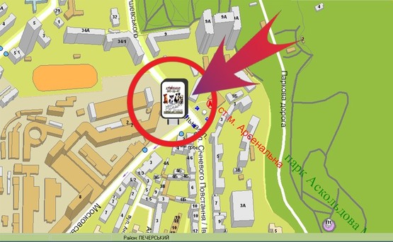 Схема рекламной плоскости по адресу Пл. Арсенальна / Вул. Московська