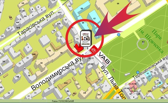 Схема рекламной плоскости по адресу Вул. Володимирська, 64 / Вул. Л. Толстого ("Мемфіс")