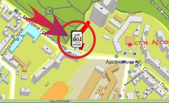 Схема рекламной плоскости по адресу Вул. Грушевського, 9