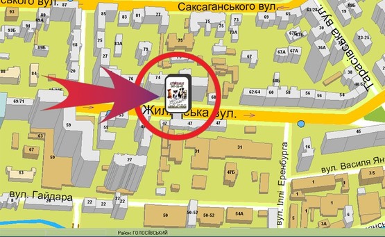 Схема рекламной плоскости по адресу Вул. Жилянська,47 / Завод "Галактон"