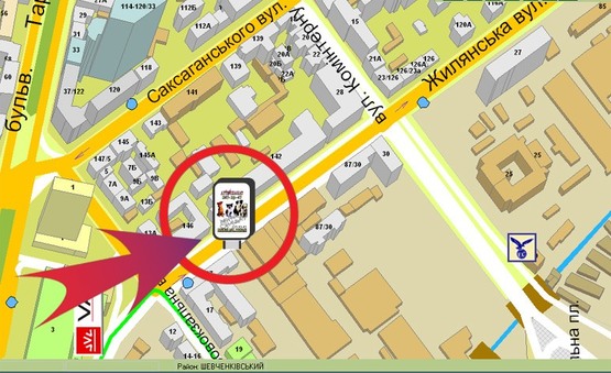 Схема рекламной плоскости по адресу Вул. Жилянська, 87 ("Ленінська Кузня)