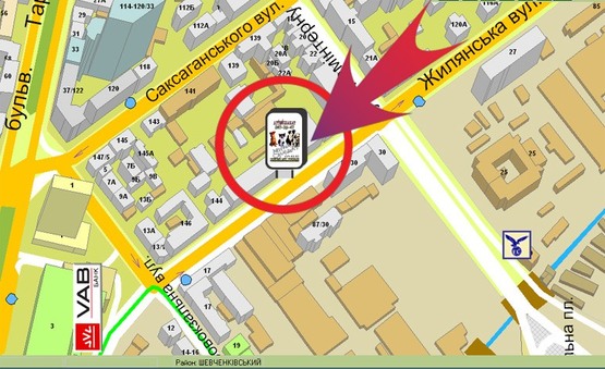 Схема рекламной плоскости по адресу Вул. Жилянська, 142 (Паркетний Світ)