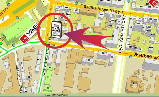 Схема рекламної площини за адресою Вул. Жилянська, 146 (Ленінська Кузня)