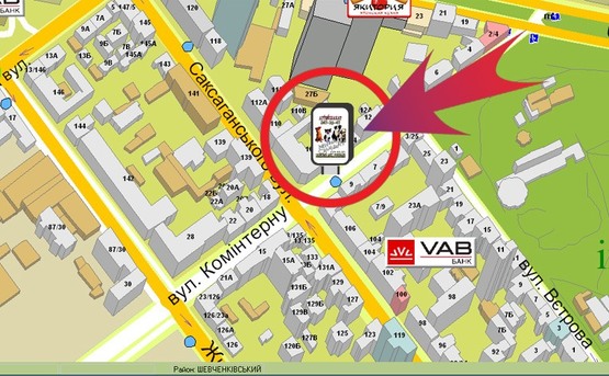Схема рекламної площини за адресою Вул. Комінтерну, 16 / Вул. Саксаганського ("Капро")