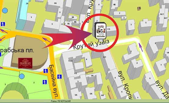 Схема рекламної площини за адресою Крутий Узвіз, 1/2 На Розі Бесарабська Площа