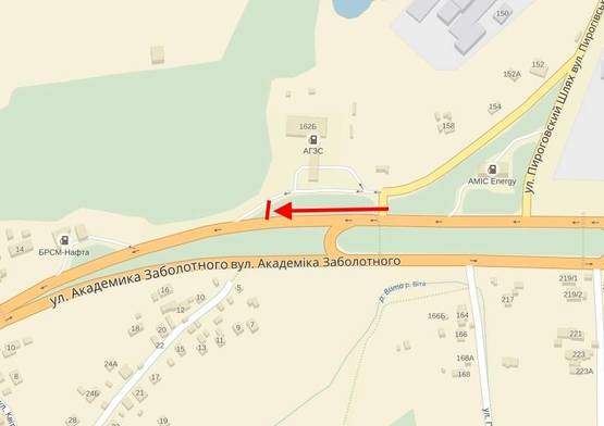 Схема рекламної площини за адресою Заболотного вул. /Пироговський шлях вул., 162-Б