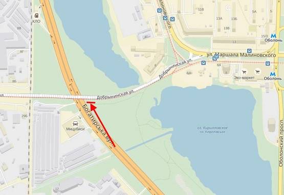 Схема рекламної площини за адресою Богатирська вул. перед мостом