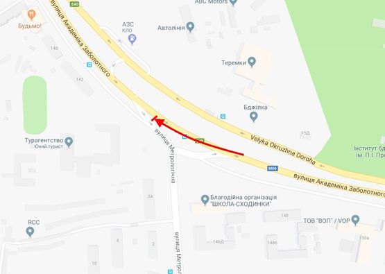 Схема рекламної площини за адресою Заболотного вул. + Метрологічна вул.