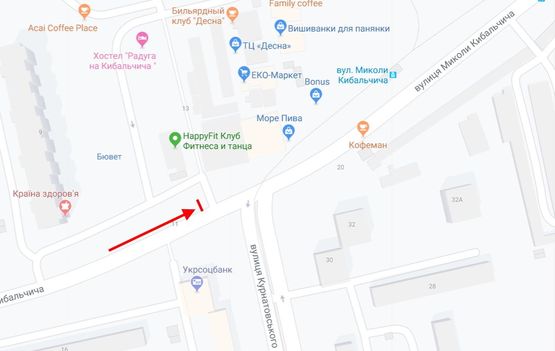 Схема рекламної площини за адресою Кибальчича вул., 11