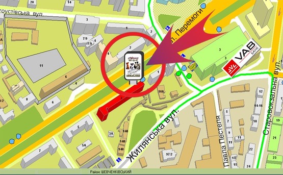 Схема рекламной плоскости по адресу Пр-т. Перемоги,3 / "КофеХауз"