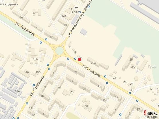 Схема рекламної площини за адресою вул. Гордіюк, 29 (район 40 кварталу, поруч кільце вулиць Гордіюк-Конякіна, поворот на Адреналін сіті)