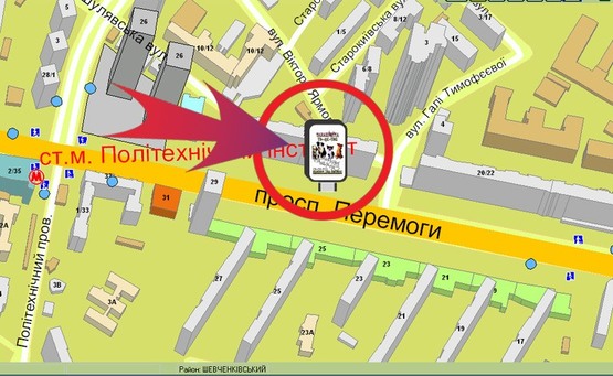 Схема рекламной плоскости по адресу Пр-т. Перемоги, 22 / "Гамалія"