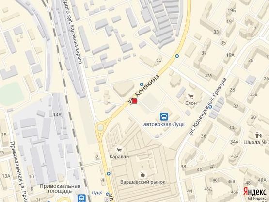 Схема рекламної площини за адресою вул. Конякіна,39 (вїзд на стоянку автостанціі №1, навпроти ТЦ Варшавський та Ринок)