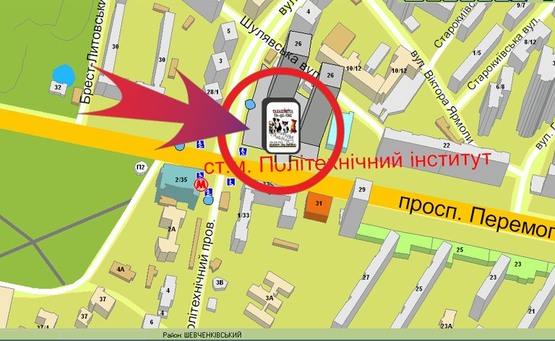 Схема рекламной плоскости по адресу Пр-т  Перемоги, 26 / Ст. М "Політехнічний Інститут"