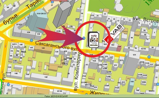 Схема рекламной плоскости по адресу Вул. Саксаганського, 106 ("ДЦ")