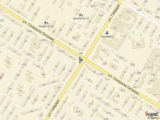 Схема рекламної площини за адресою ул.Гайдара - ул.Генерала Петрова 37/43 (из центра)