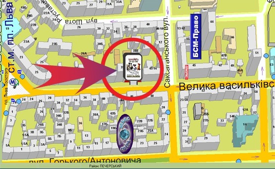 Схема рекламної площини за адресою Вул. Червоноармійська, 41 (УкрГазБанк)