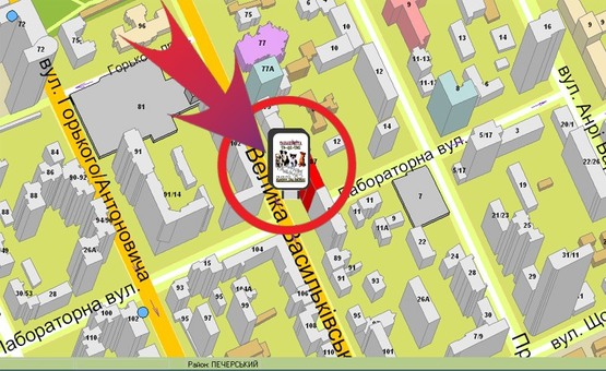 Схема рекламної площини за адресою Вул. Червоноармійська, 85/87 ("Ішак")