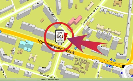 Схема рекламної площини за адресою Б-р. Чоколовський, 16 / Соціалістична Вул.