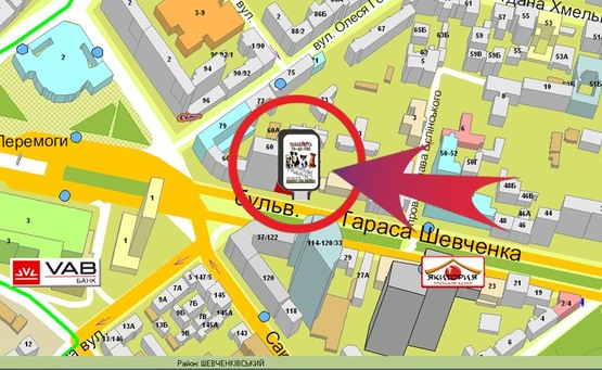 Схема рекламної площини за адресою Б-р Шевченка, 58 (ПанУкрейн)