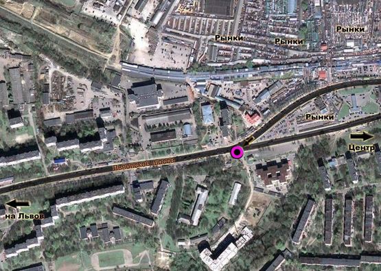 Схема рекламної площини за адресою Львівське шосе (будинок №8). неподалік: ринки (більше 60Га торгових площ) (від центру, ринки) Схема рекламної площини за адресою Львівське шосе (будинок №8). неподалік: ринки (більше 60Га торгових площ) (від центру, ринки)