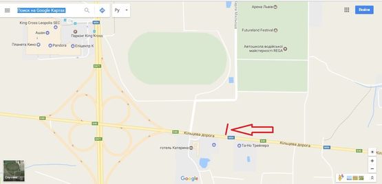 Схема рекламной плоскости по адресу Київ-Чоп, км 552+500, Арена Львів, гот.Катерина, праворуч