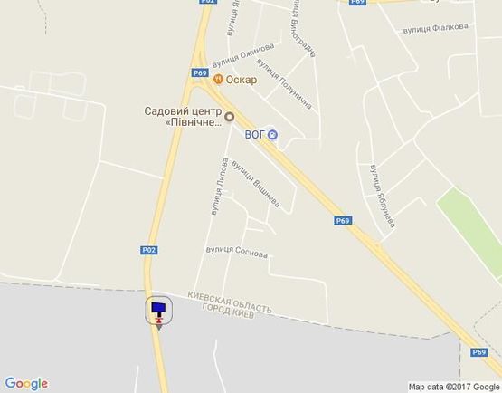 Схема рекламной плоскости по адресу Траса "Київ-Іванків-Овруч", Р-02 км 18+ 650 право, м. Київ, пос. Микільський, 600 м. до завода SANDORA, 1 км до КПП, напрямок с. Нові Петрівці