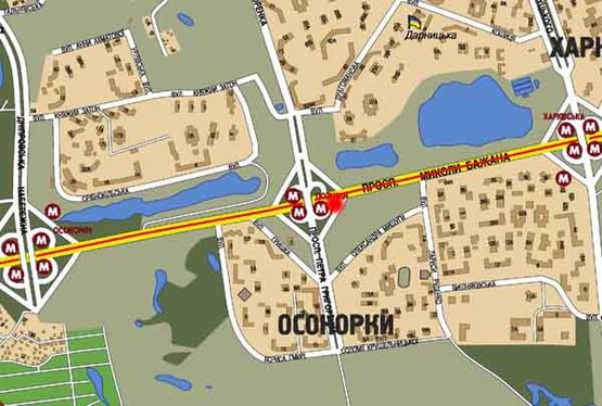 Схема рекламної площини за адресою просп. Бажана/ Метро "Позняки" (В) в центр