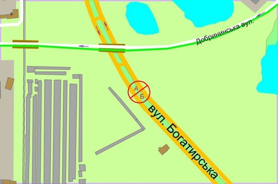 Схема рекламної площини за адресою Богатырская ул.,  разделитель / 170 м по ходу к Петровке от моста по ул.Добрынинская (из Вышгорода) Схема рекламної площини за адресою Богатырская ул.,  разделитель / 170 м по ходу к Петровке от моста по ул.Добрынинская (из Вышгорода)