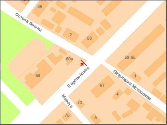 Схема рекламної площини за адресою ул.О.Вишни - ул.Фрунзе Схема рекламної площини за адресою ул.О.Вишни - ул.Фрунзе